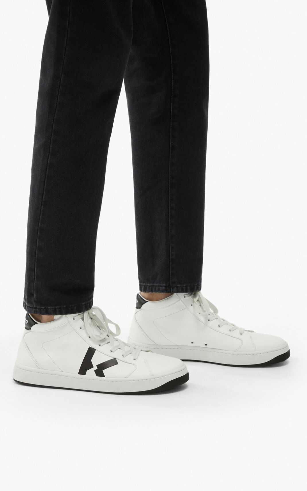 Baskets Kenzo Kourt Cuir Haute top Homme Blanche | KAGX-73254